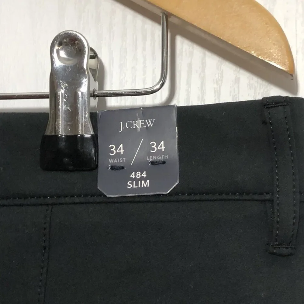 J.Crew Tech 484 Pants Mens 34 34 Black Slim Fit Straight Leg Stretch Preppy New
